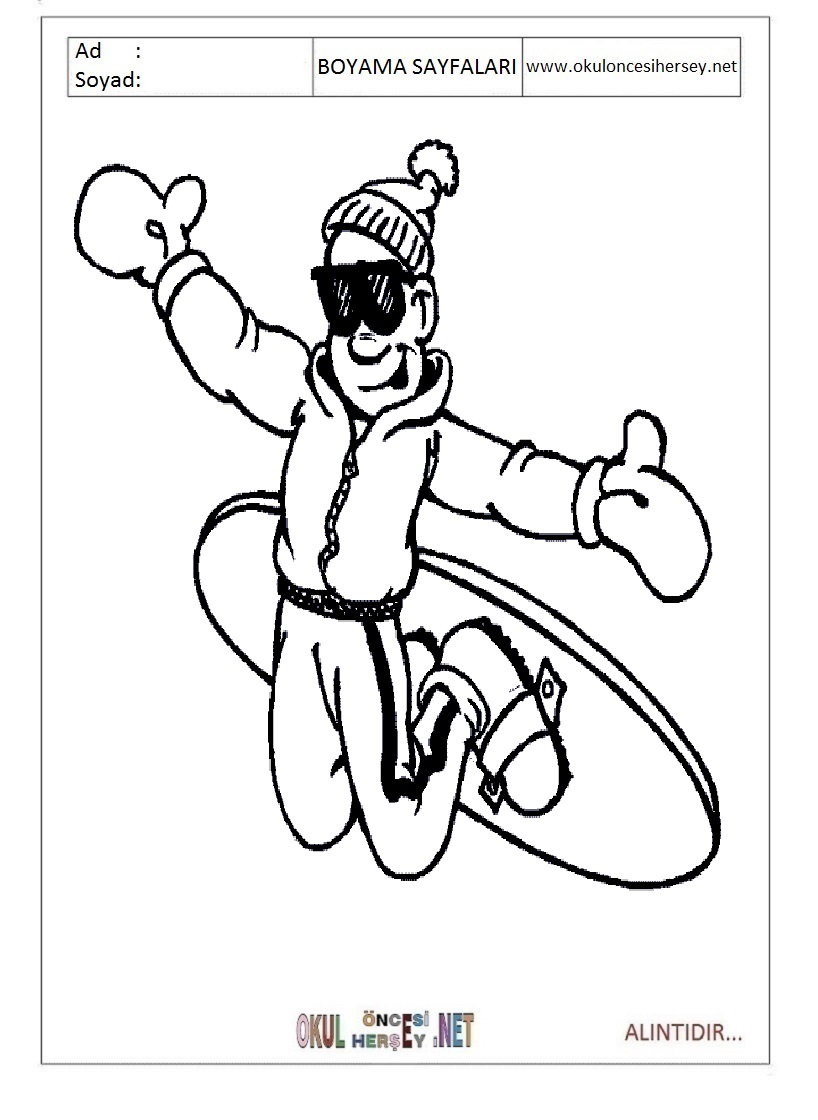Çocuklar İçin Snowboard Boyama Sayfaları 