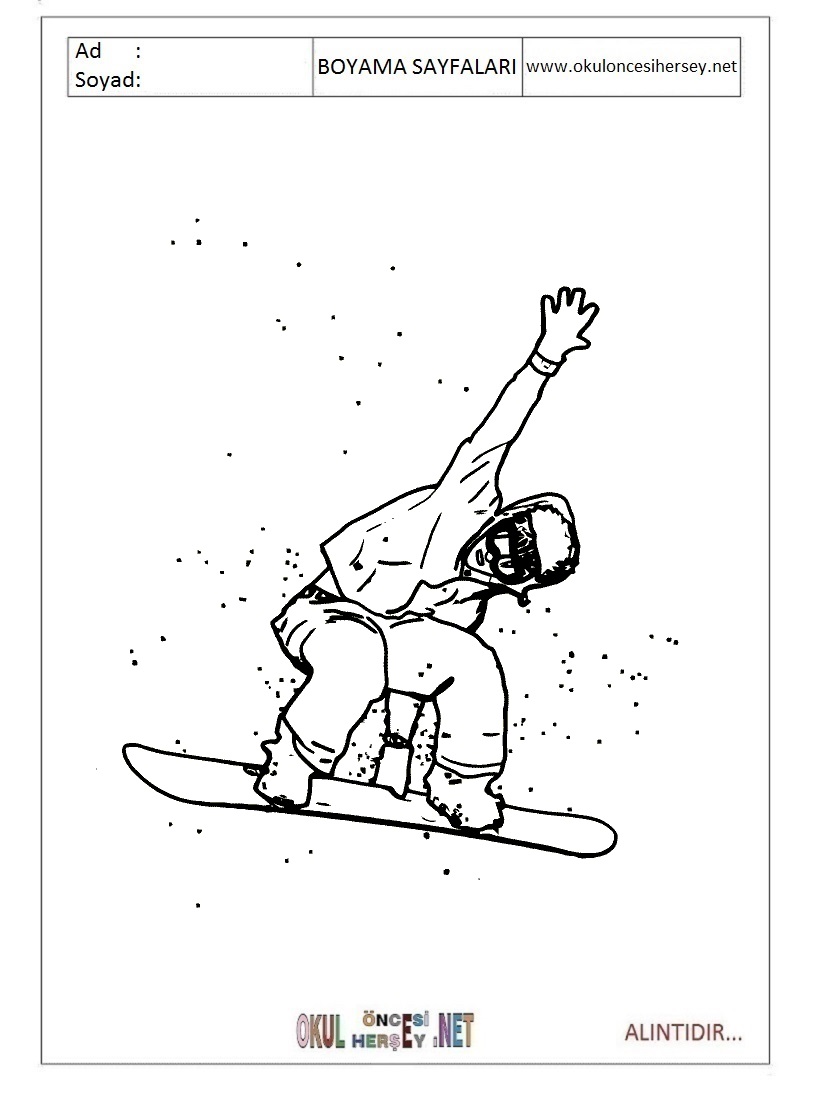 Çocuklar İçin Snowboard Boyama Sayfaları 