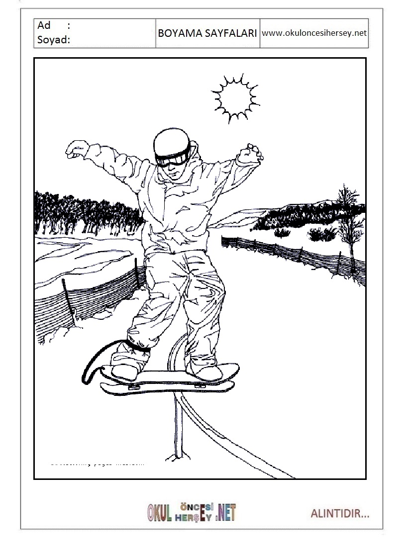 Çocuklar İçin Snowboard Boyama Sayfaları 