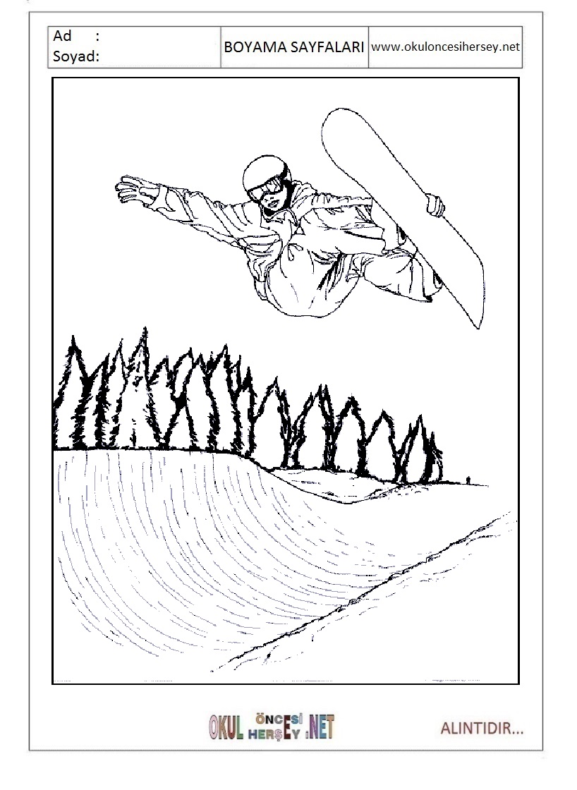 Çocuklar İçin Snowboard Boyama Sayfaları 
