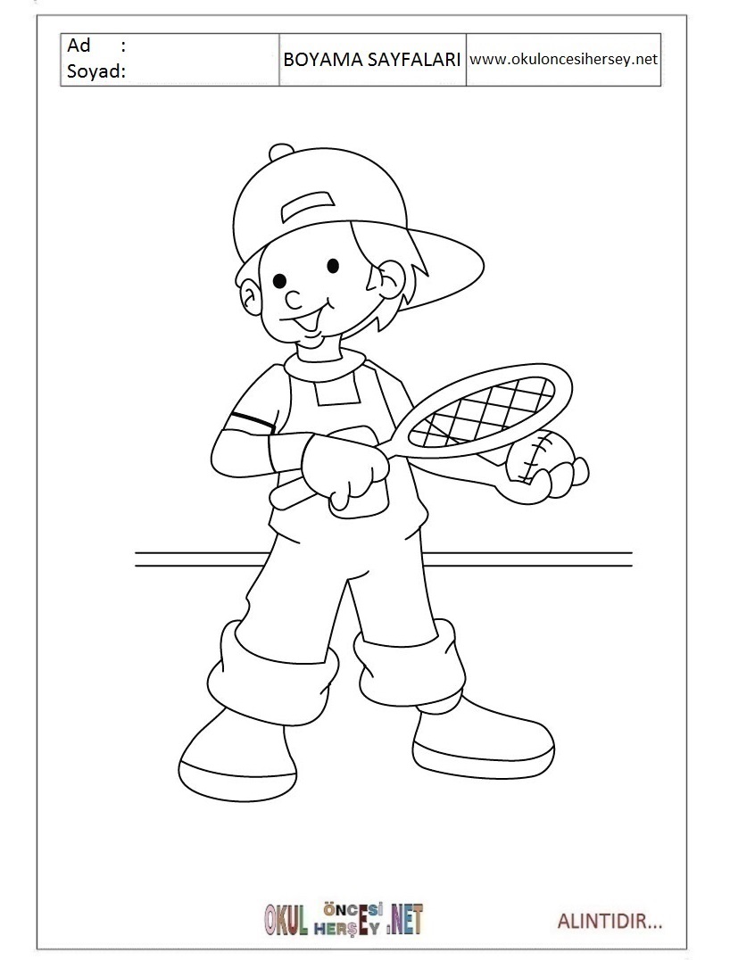 Çocuklar İçin Tenis Boyama Sayfaları 