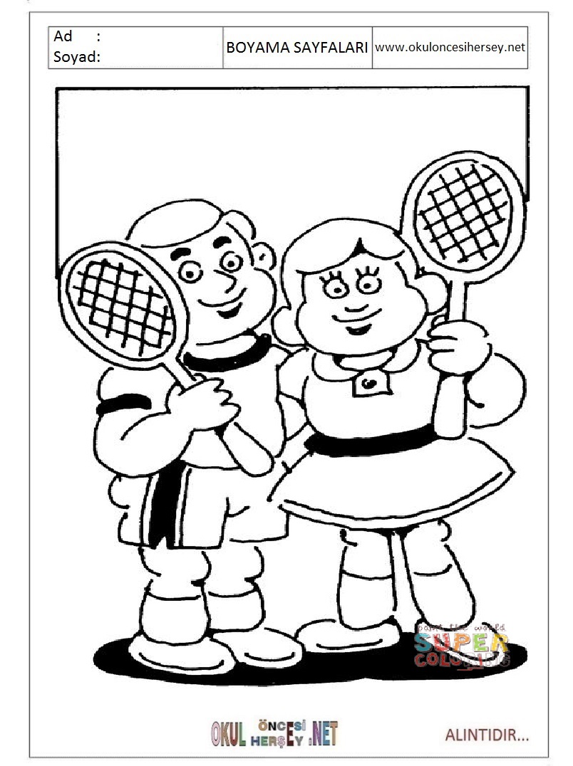 Çocuklar İçin Tenis Boyama Sayfaları 