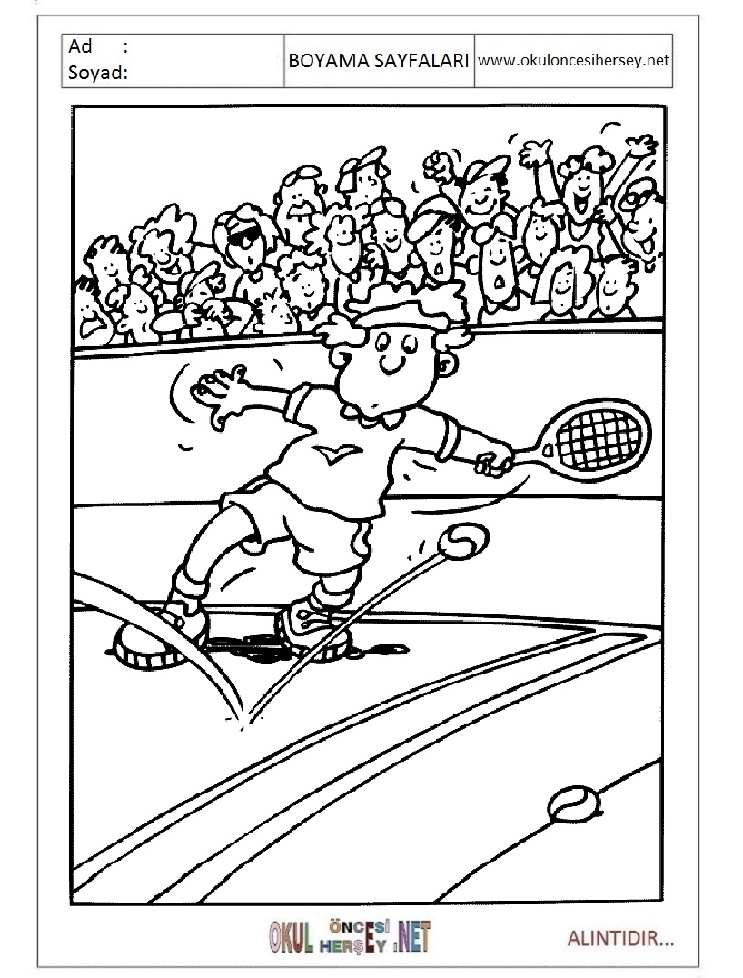 Çocuklar İçin Tenis Boyama Sayfaları 