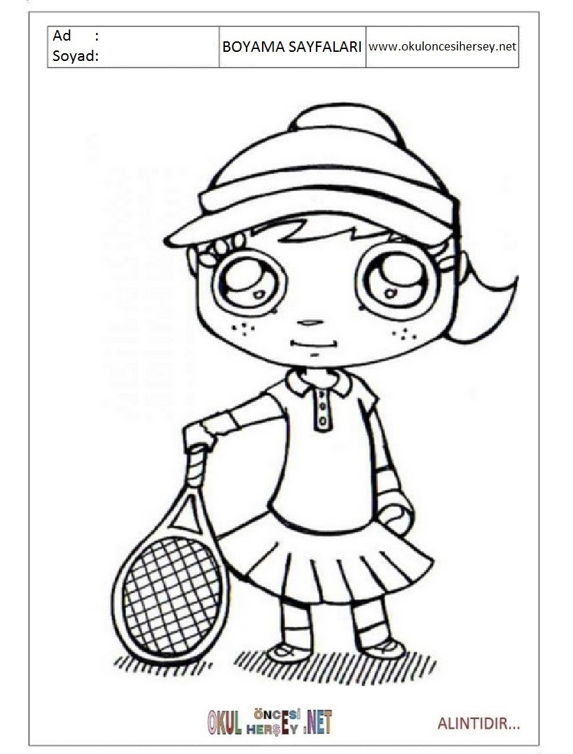 Çocuklar İçin Tenis Boyama Sayfaları 