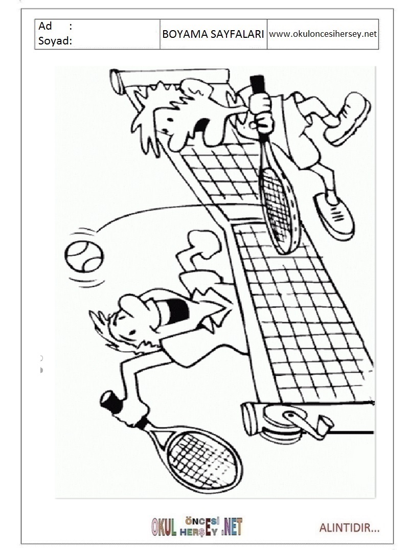 Çocuklar İçin Tenis Boyama Sayfaları 