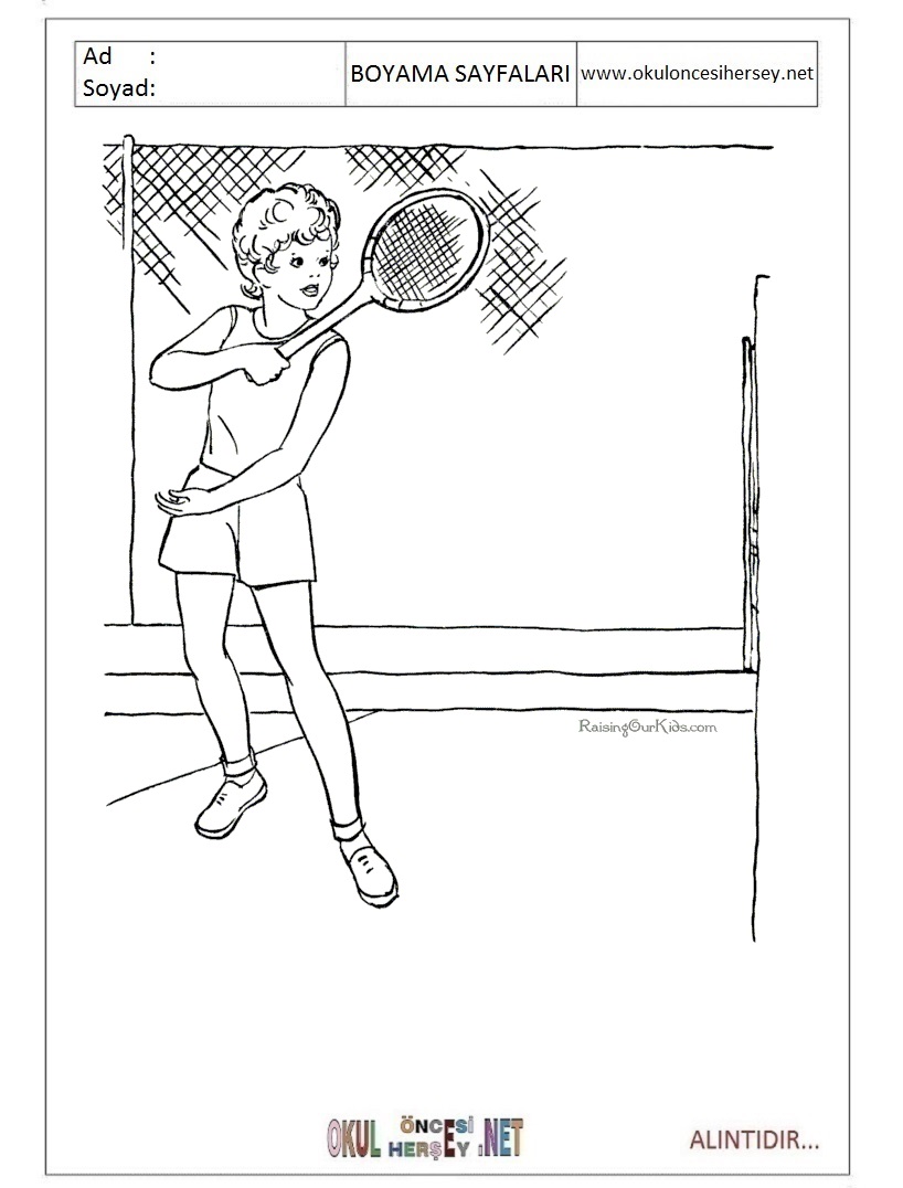 Çocuklar İçin Tenis Boyama Sayfaları 