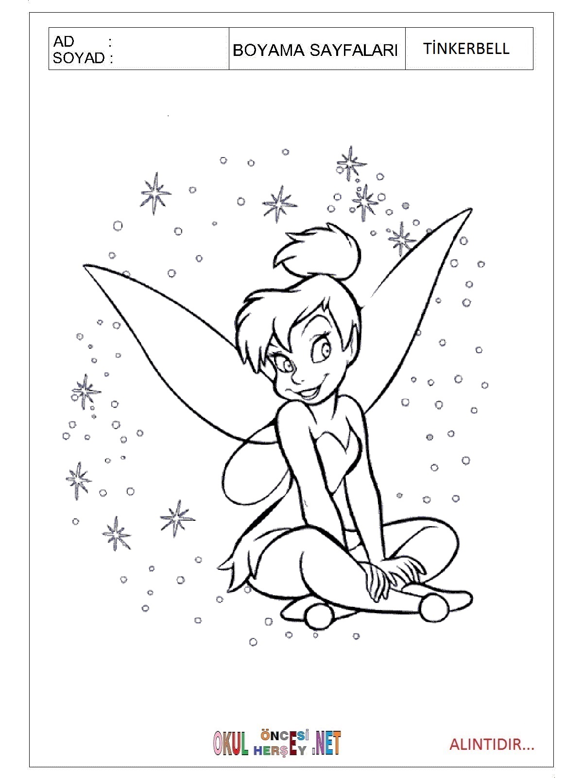 Çocuklar İçin Tinkerbell Boyama Sayfaları 