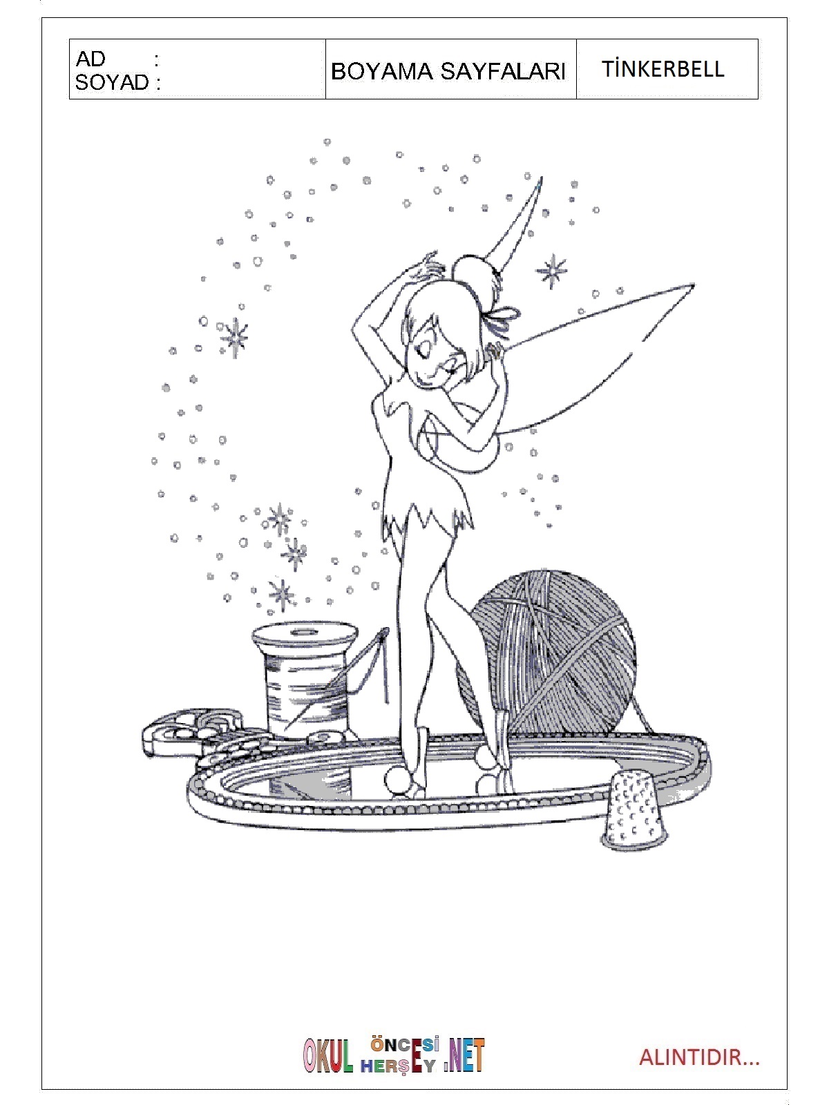 Çocuklar İçin Tinkerbell Boyama Sayfaları 