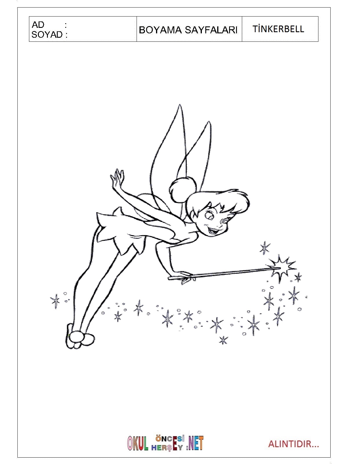 Çocuklar İçin Tinkerbell Boyama Sayfaları 