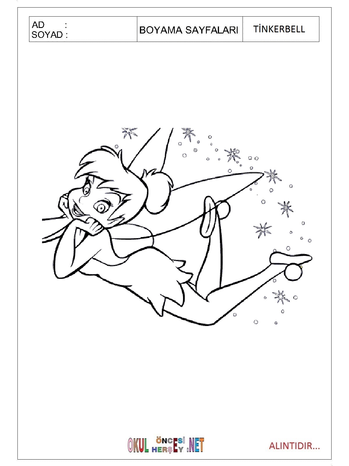 Çocuklar İçin Tinkerbell Boyama Sayfaları 