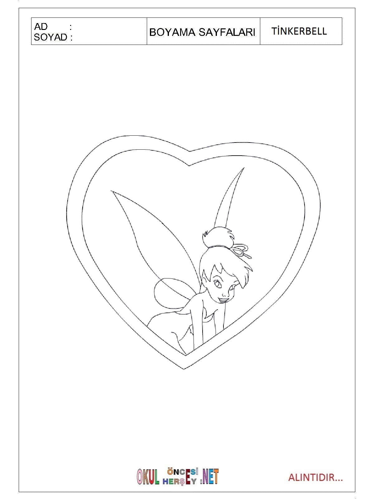 Çocuklar İçin Tinkerbell Boyama Sayfaları 