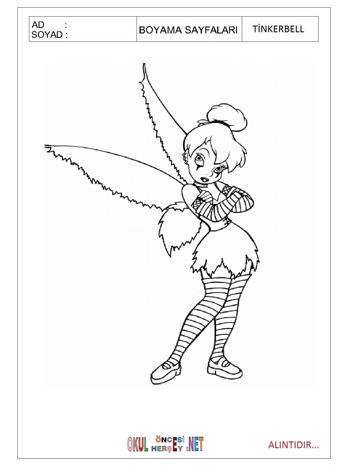 Çocuklar İçin Tinkerbell Boyama Sayfaları 