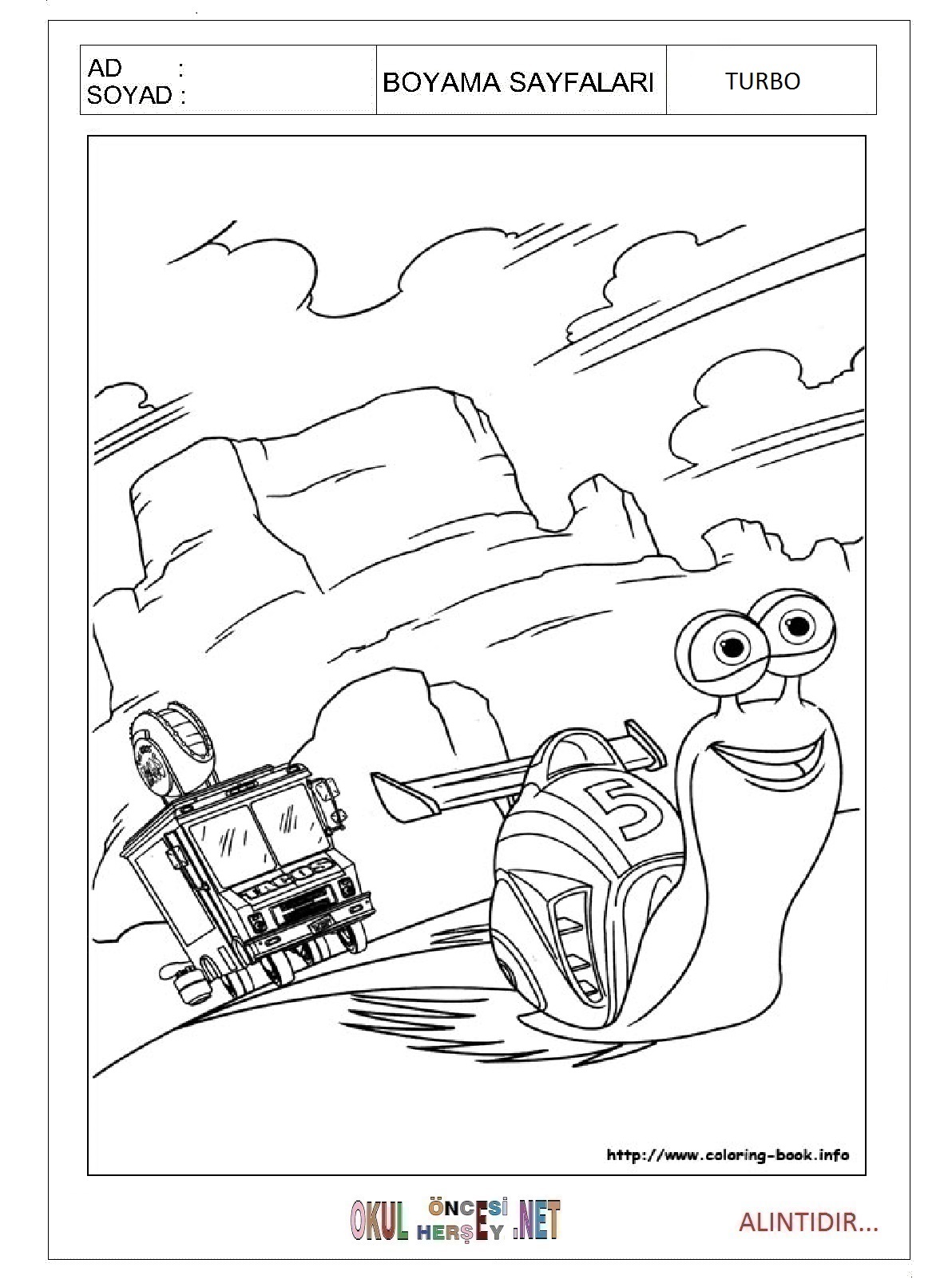 Çocuklar İçin Turbo Boyama Sayfaları 
