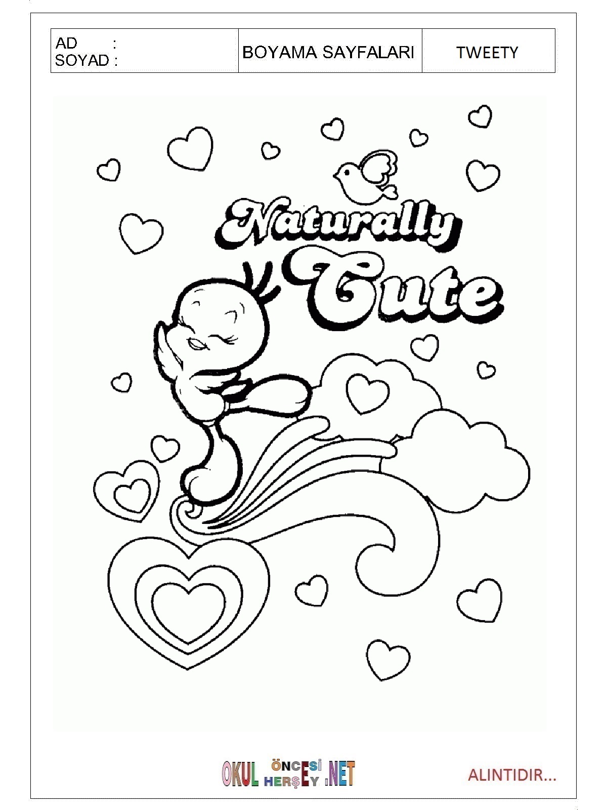 Çocuklar İçin Tweety Boyama Sayfaları 