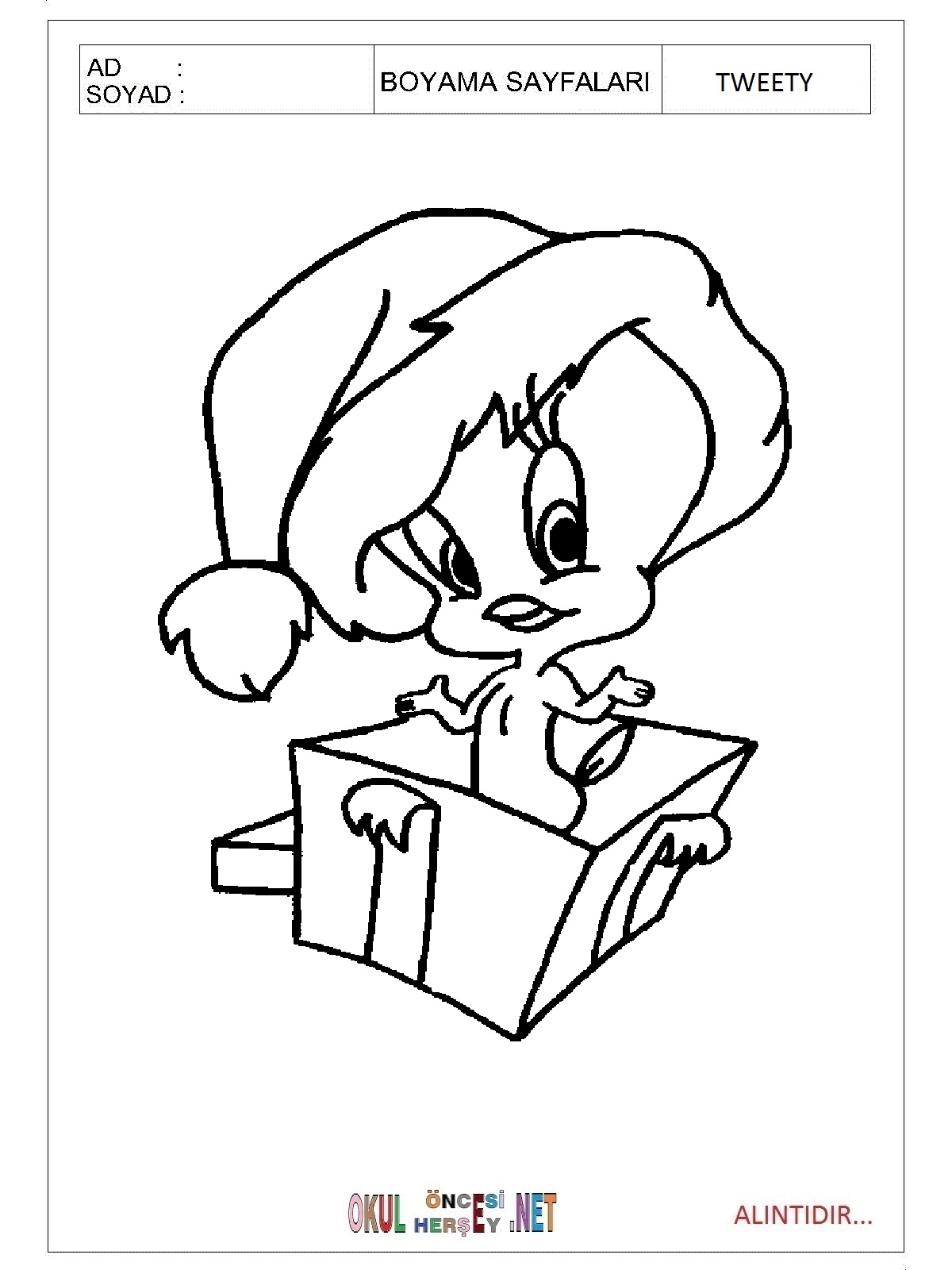Çocuklar İçin Tweety Boyama Sayfaları 