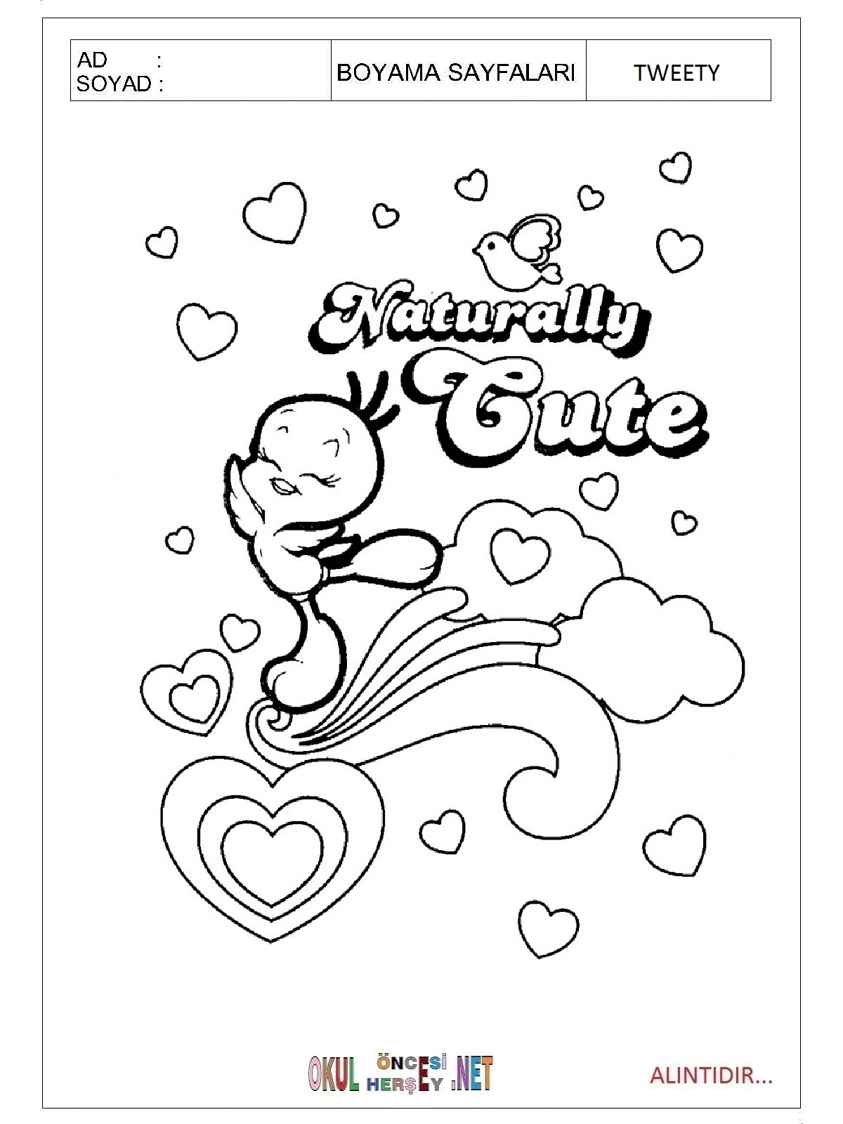 Çocuklar İçin Tweety Boyama Sayfaları 