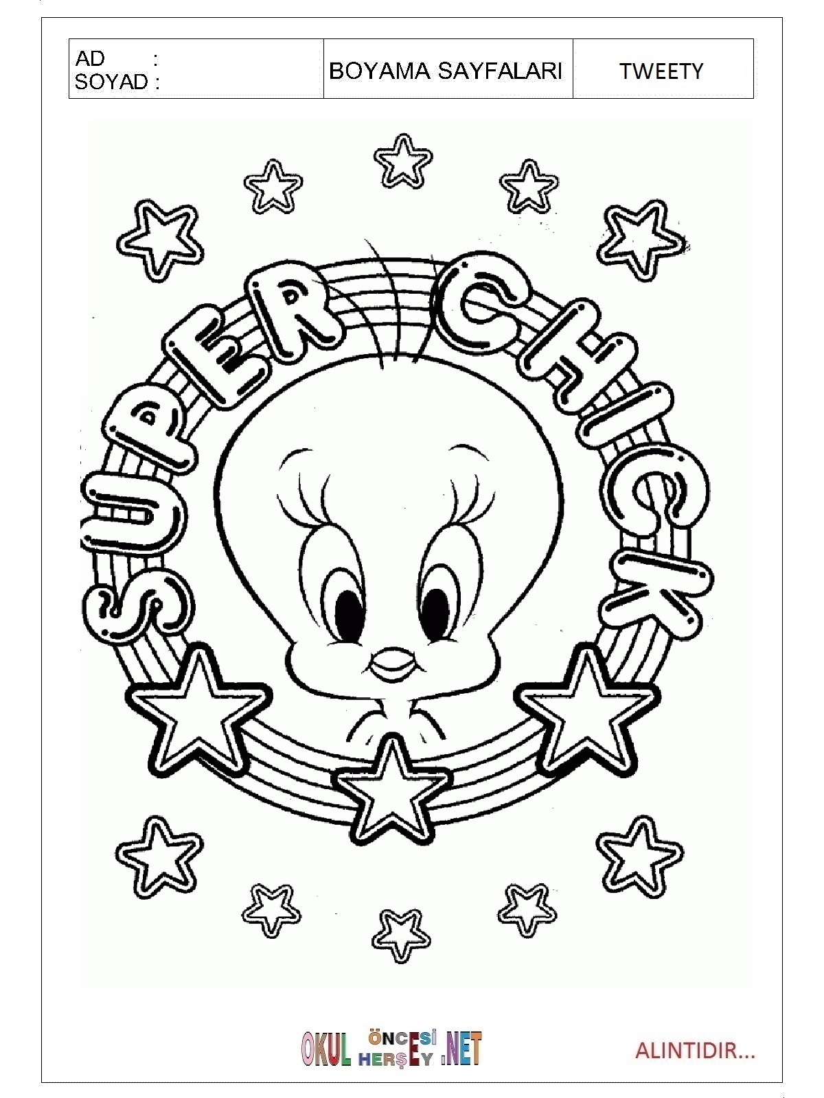 Çocuklar İçin Tweety Boyama Sayfaları 
