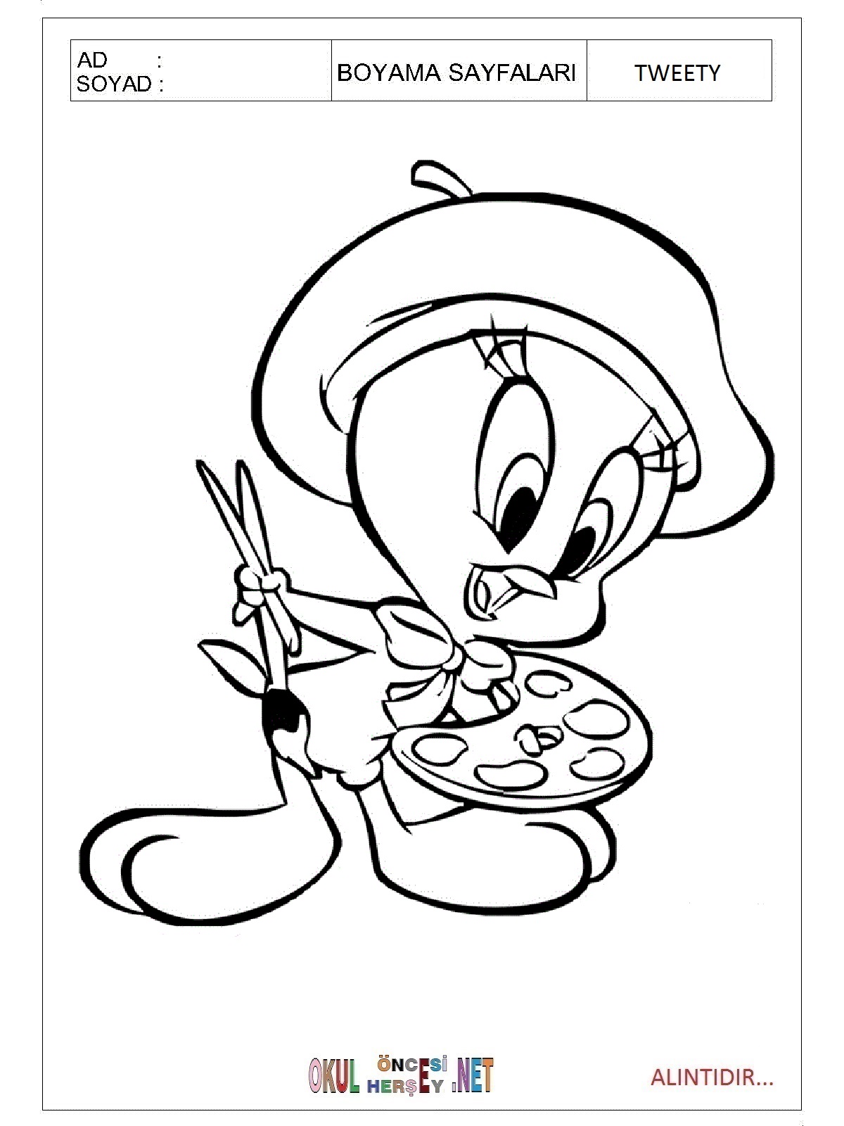 Çocuklar İçin Tweety Boyama Sayfaları 