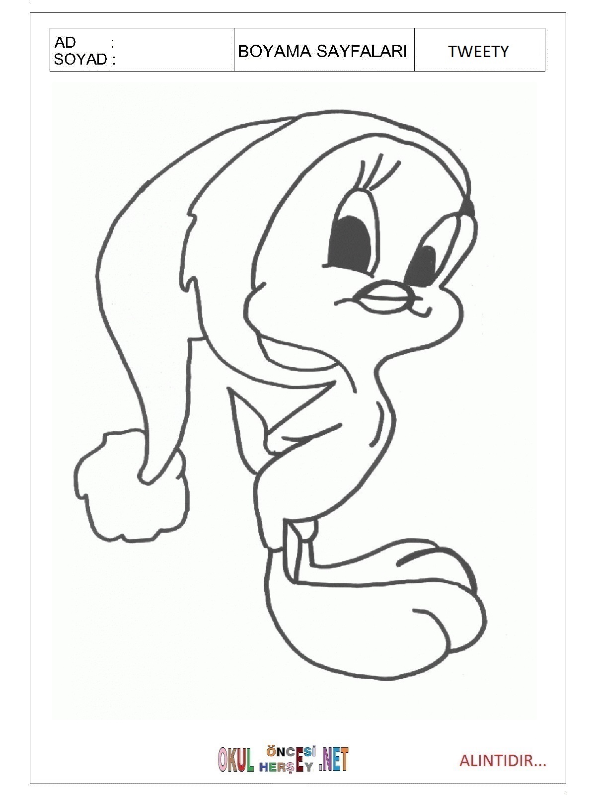 Çocuklar İçin Tweety Boyama Sayfaları 