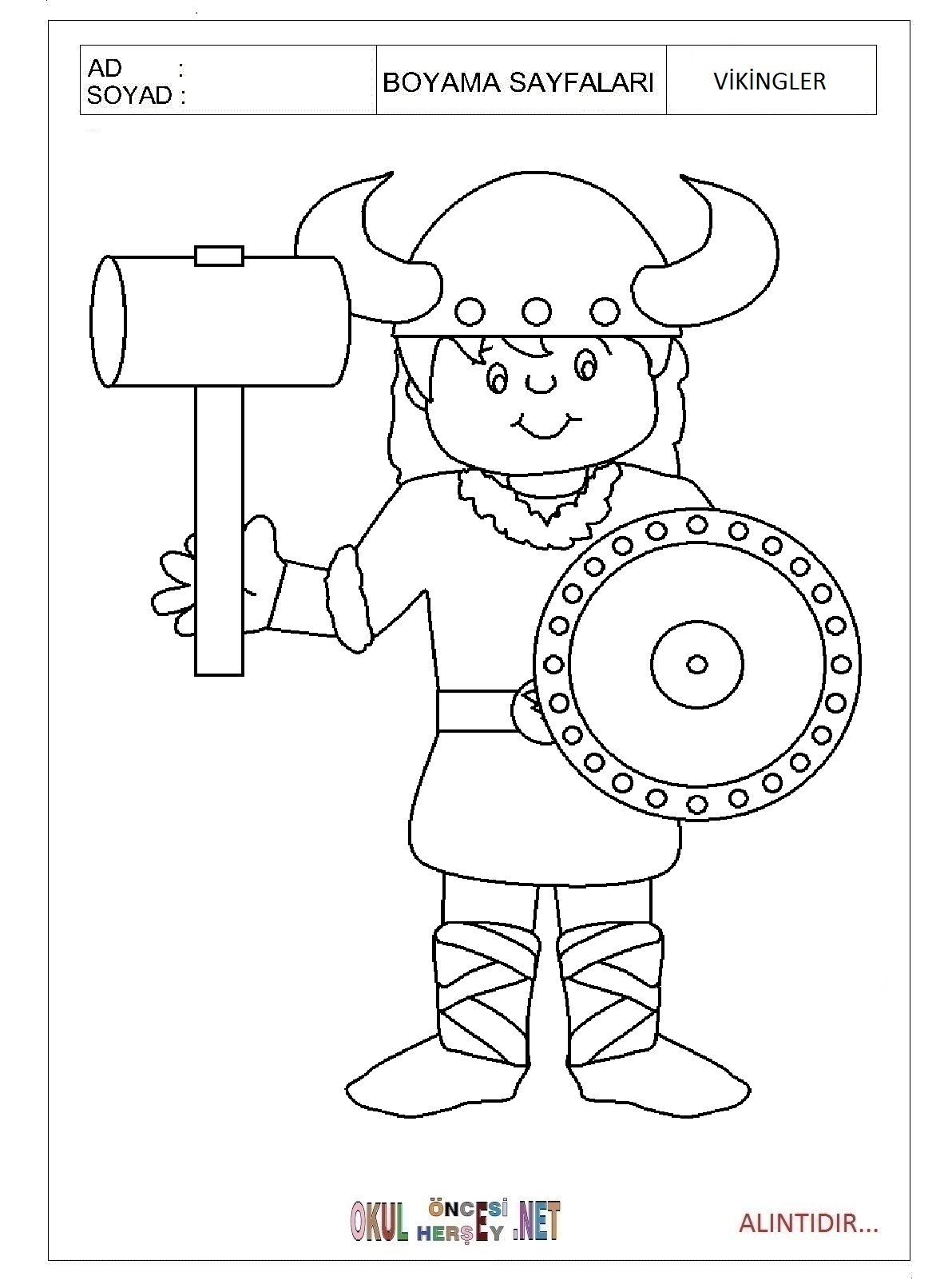 Çocuklar İçin Vikingler Boyama Sayfaları 