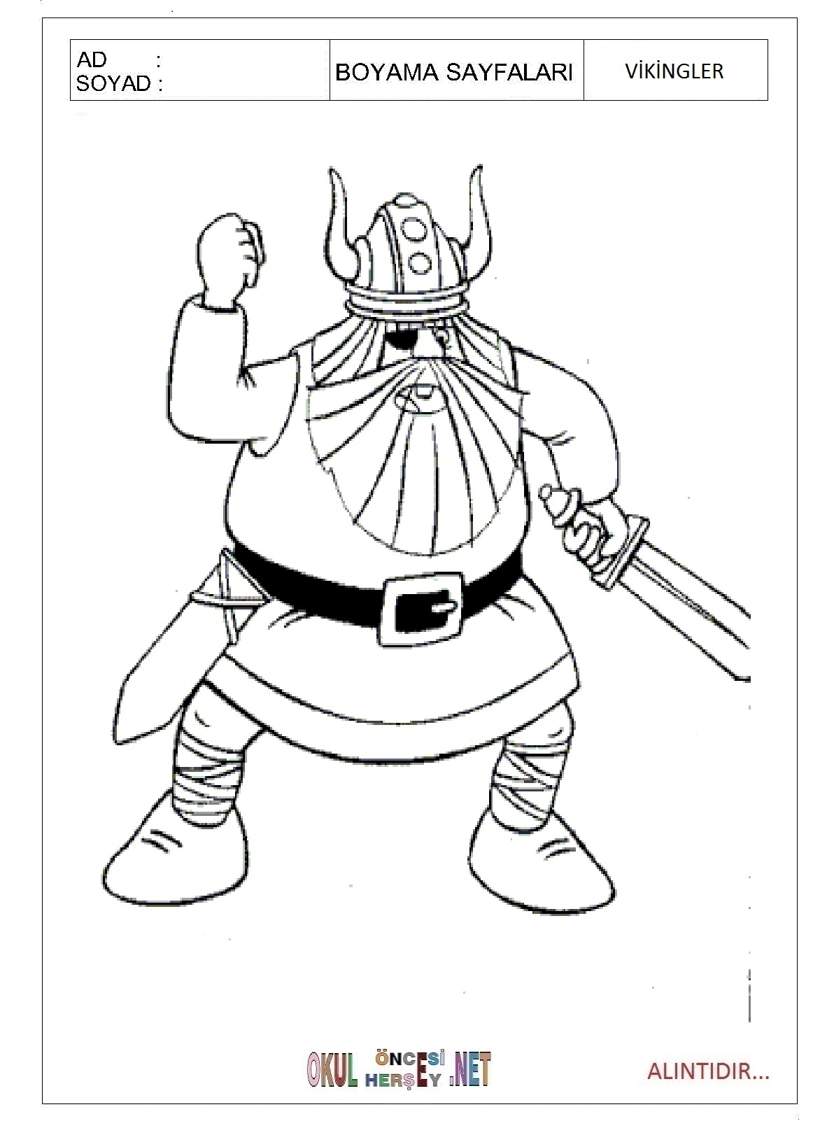 Çocuklar İçin Vikingler Boyama Sayfaları 