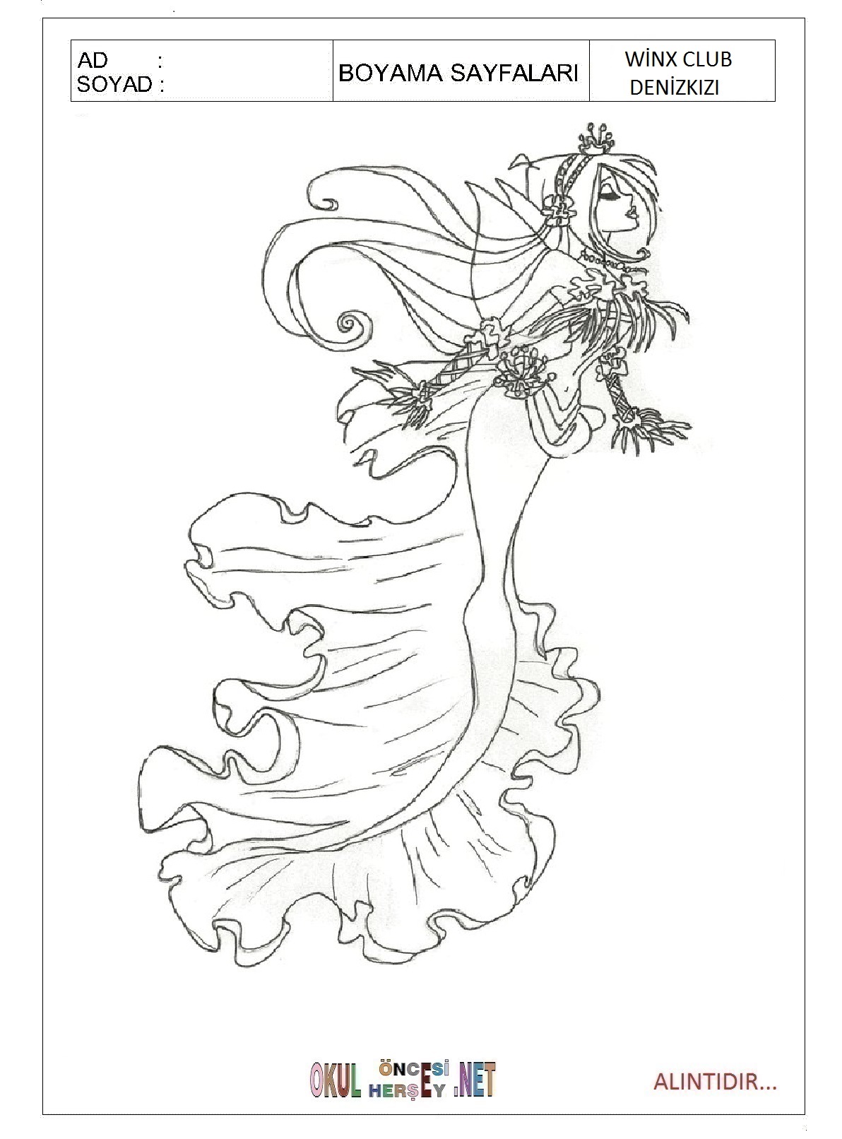 Çocuklar İçin Winx Club Denizkızı Boyama Sayfaları 
