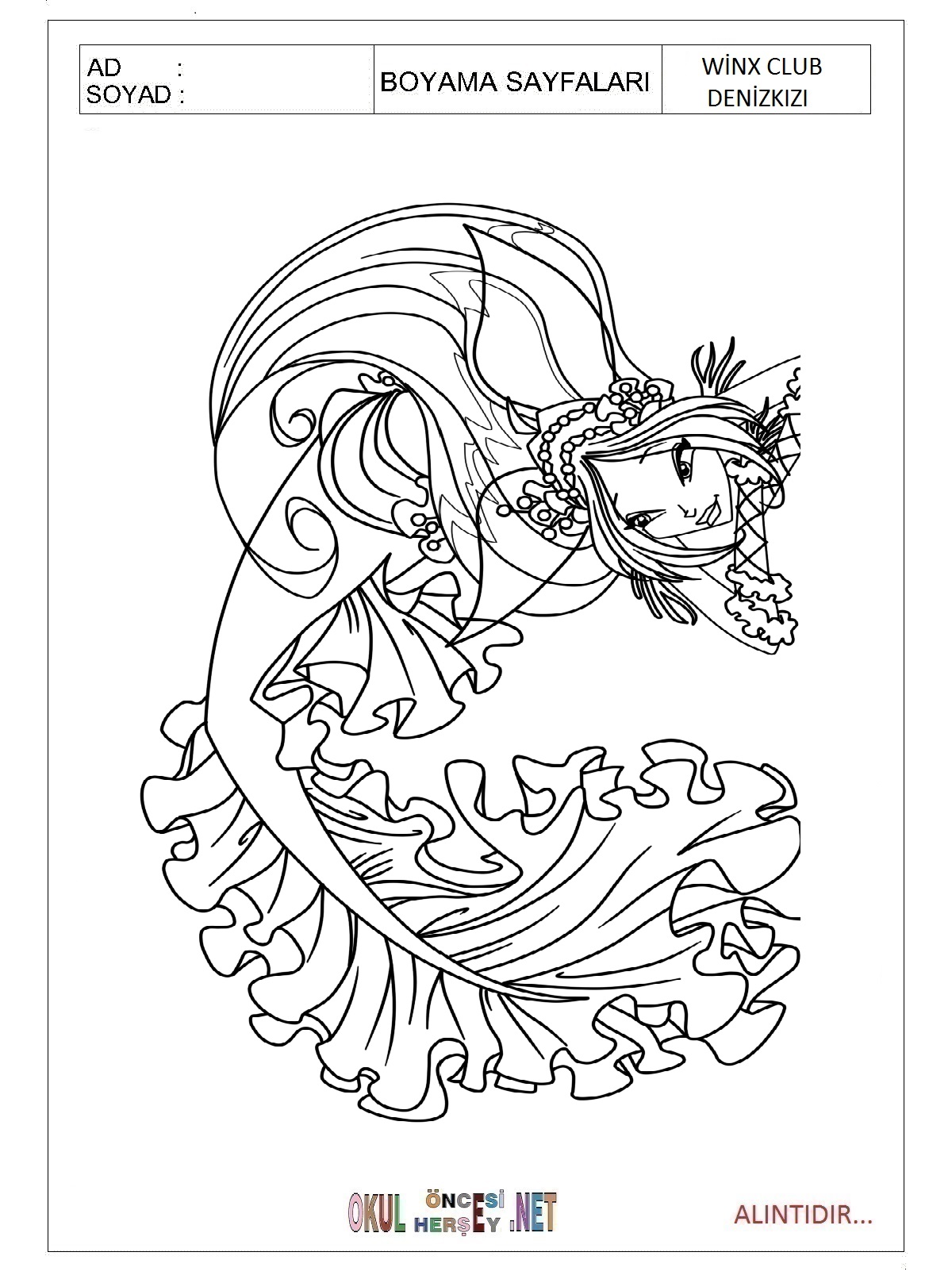 Çocuklar İçin Winx Club Denizkızı Boyama Sayfaları 