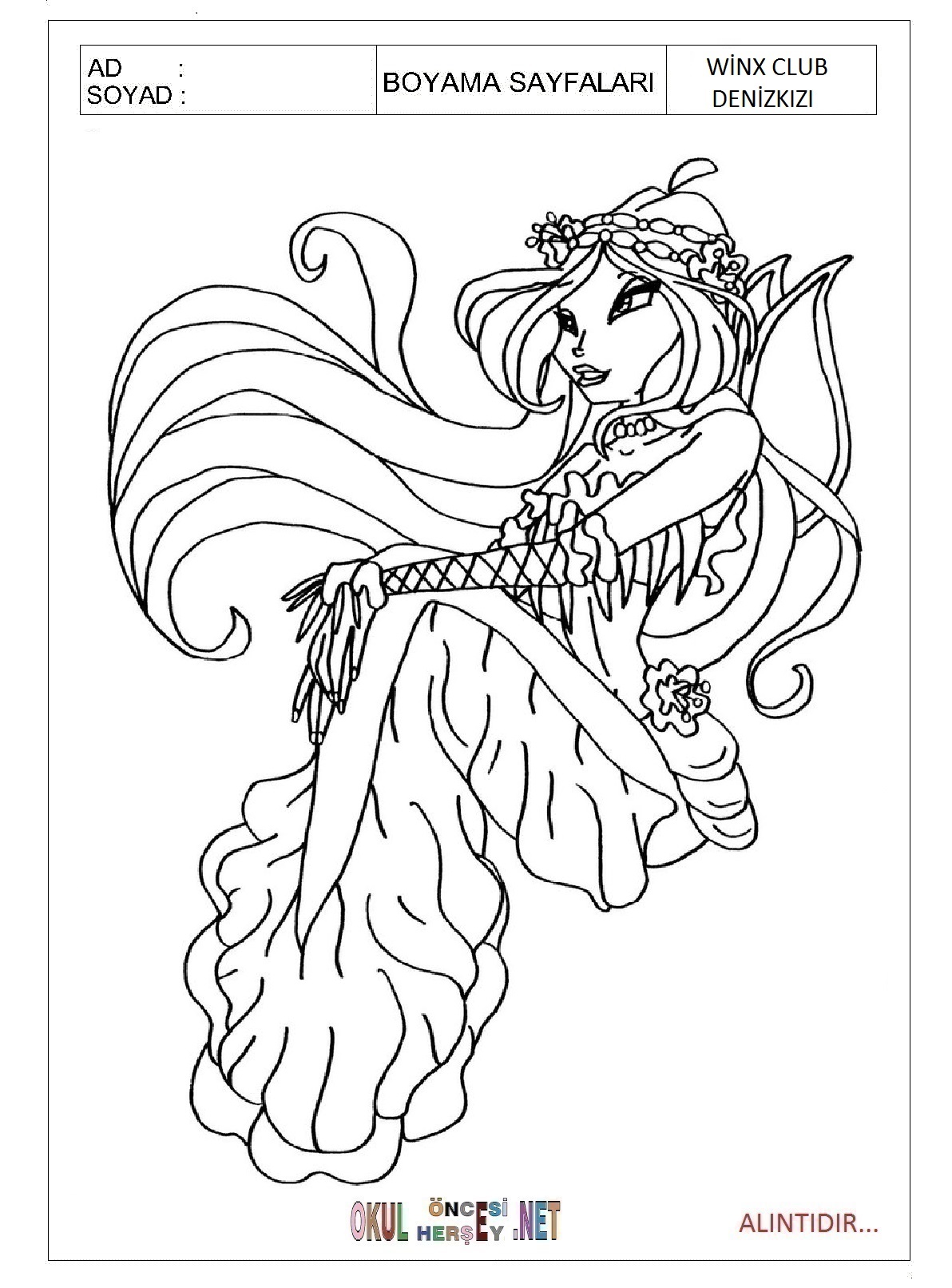 Çocuklar İçin Winx Club Denizkızı Boyama Sayfaları 