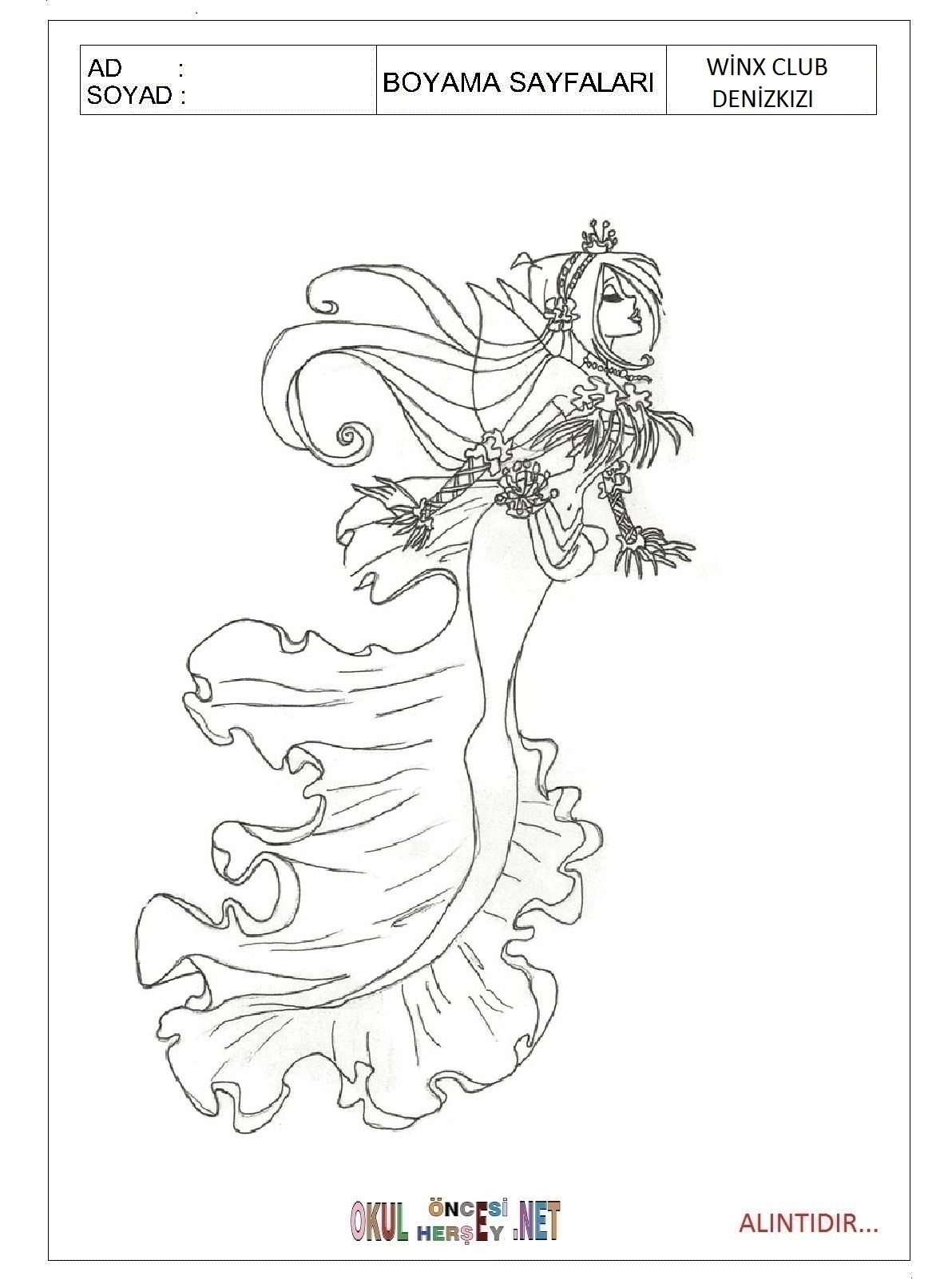 Çocuklar İçin Winx Club Denizkızı Boyama Sayfaları 