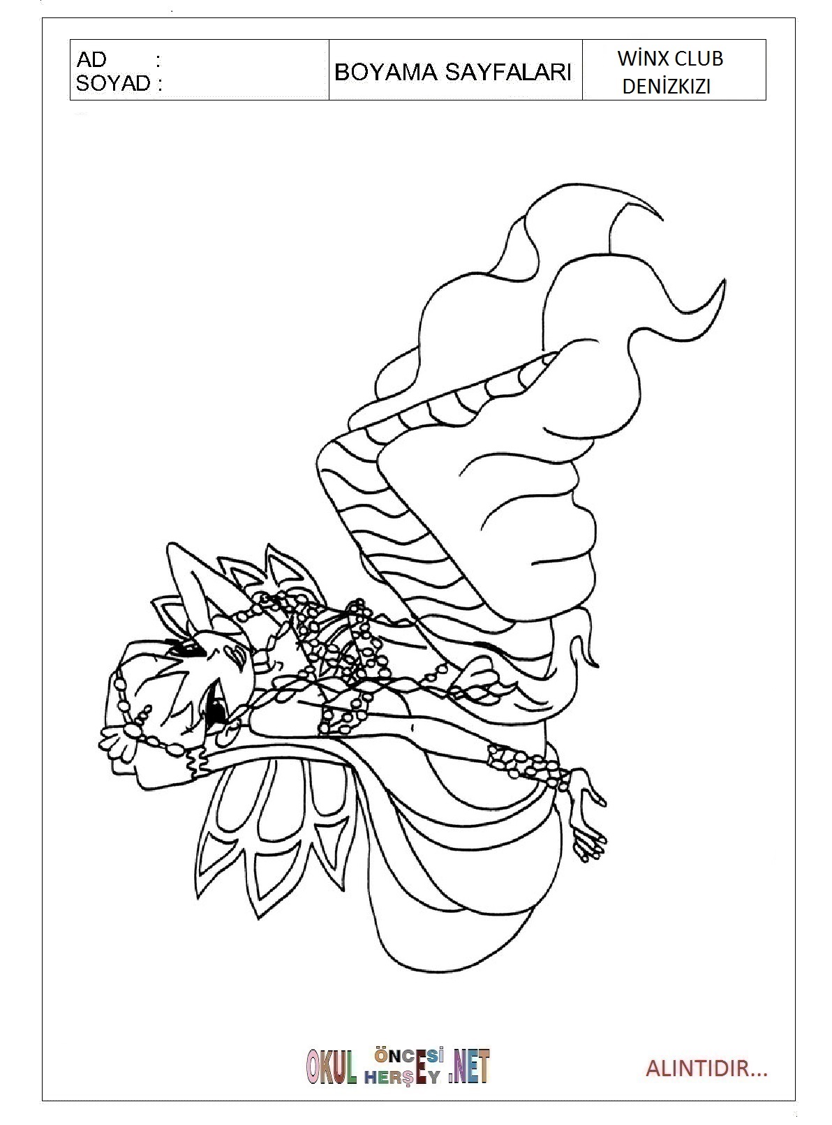 Çocuklar İçin Winx Club Denizkızı Boyama Sayfaları 