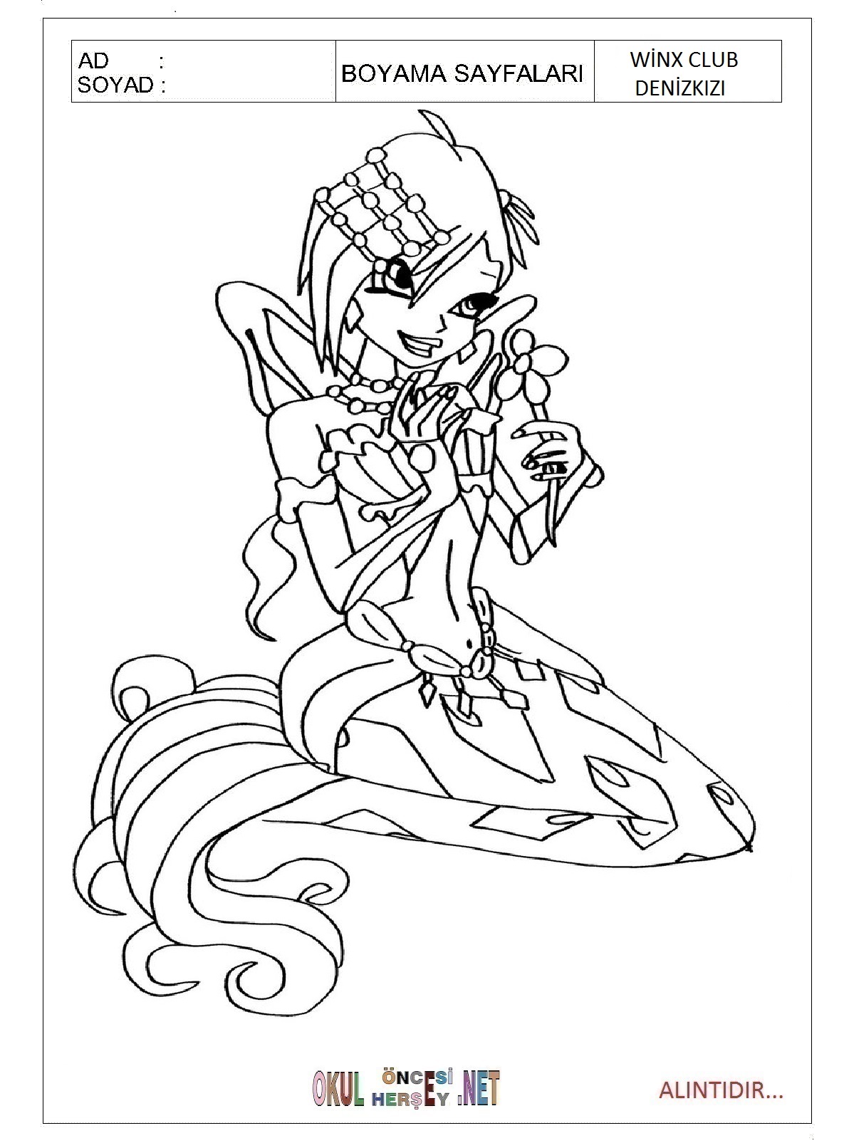 Çocuklar İçin Winx Club Denizkızı Boyama Sayfaları 