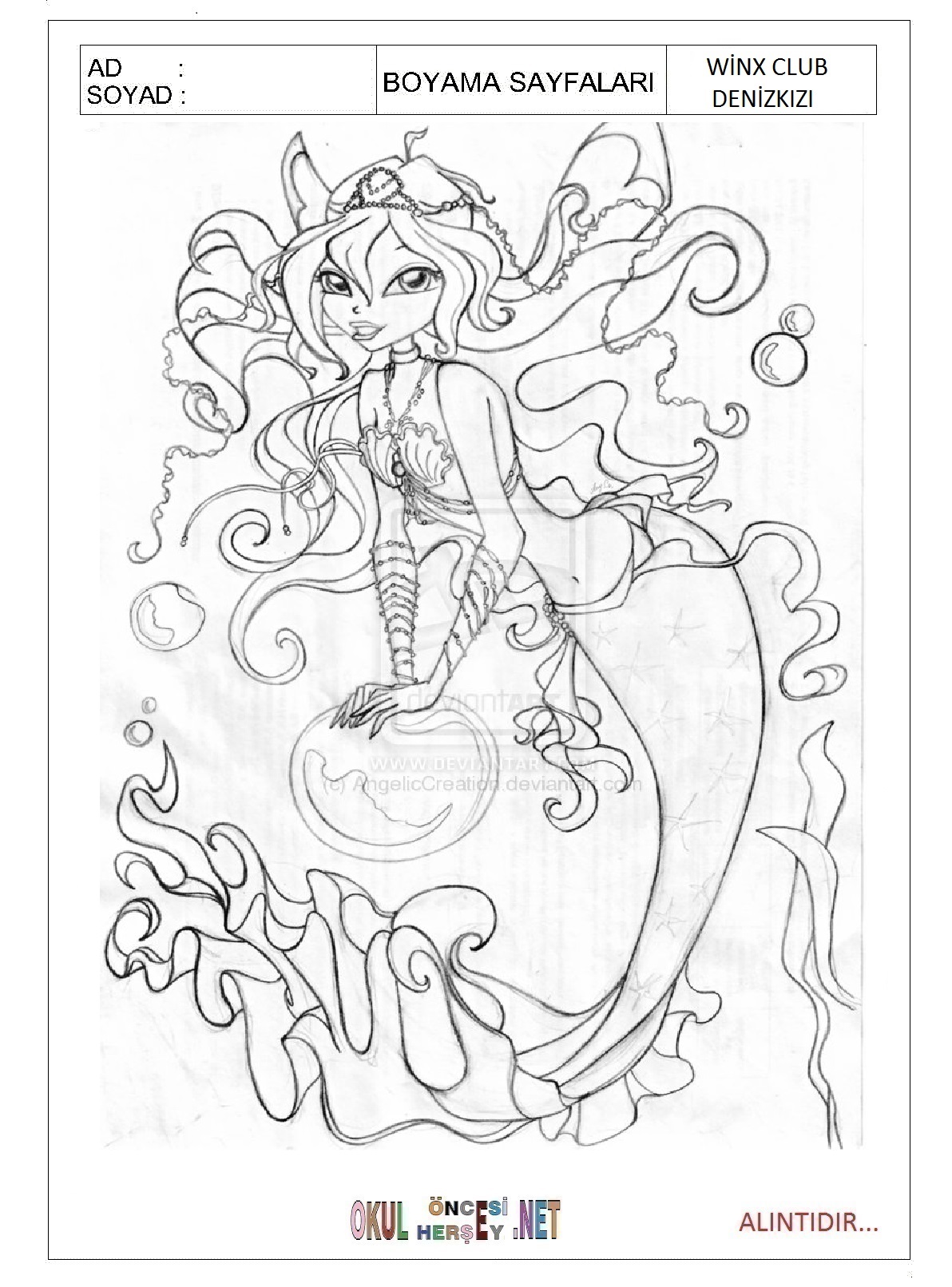 Çocuklar İçin Winx Club Denizkızı Boyama Sayfaları 
