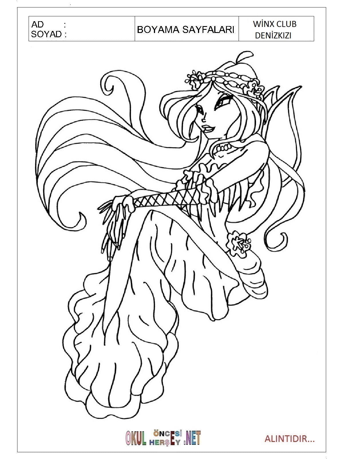 Çocuklar İçin Winx Club Denizkızı Boyama Sayfaları 