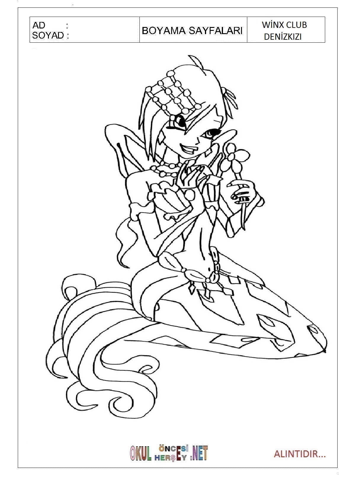 Çocuklar İçin Winx Club Denizkızı Boyama Sayfaları 