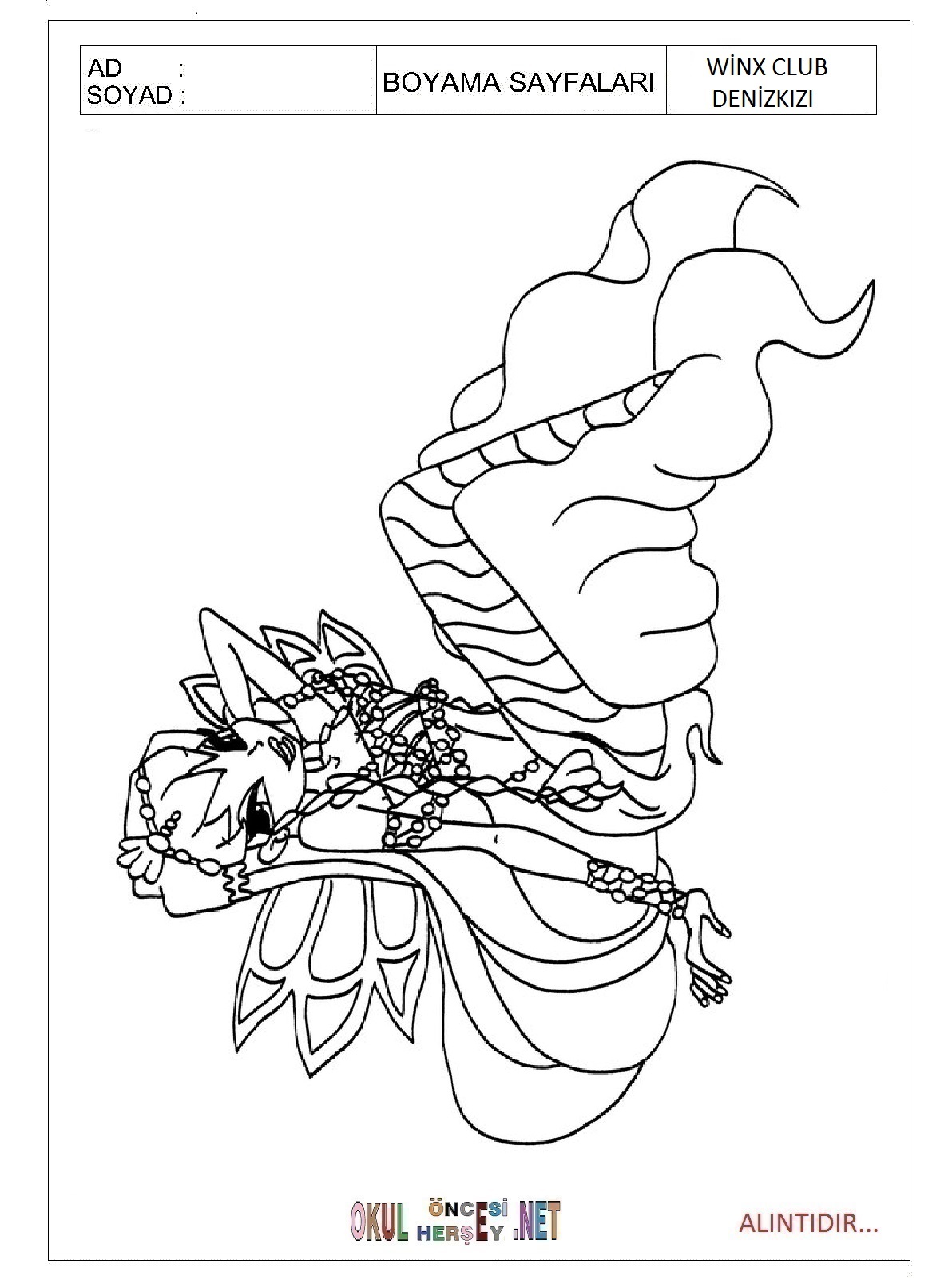 Çocuklar İçin Winx Club Denizkızı Boyama Sayfaları 