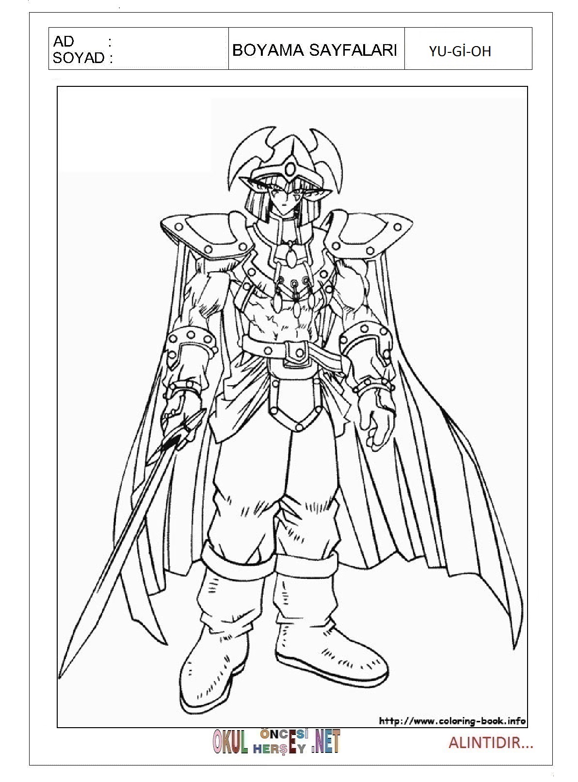 Çocuklar İçin Yu-Gi-Oh Boyama Sayfaları 