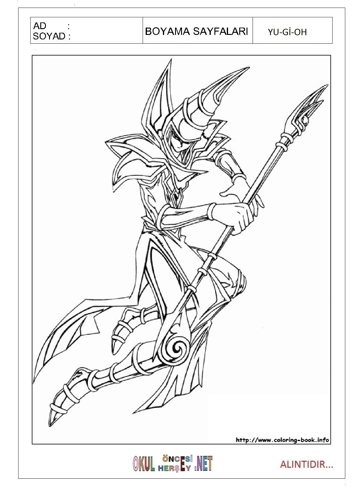 Çocuklar İçin Yu-Gi-Oh Boyama Sayfaları 