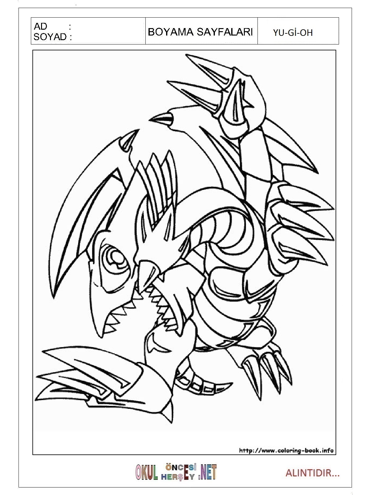 Çocuklar İçin Yu-Gi-Oh Boyama Sayfaları 