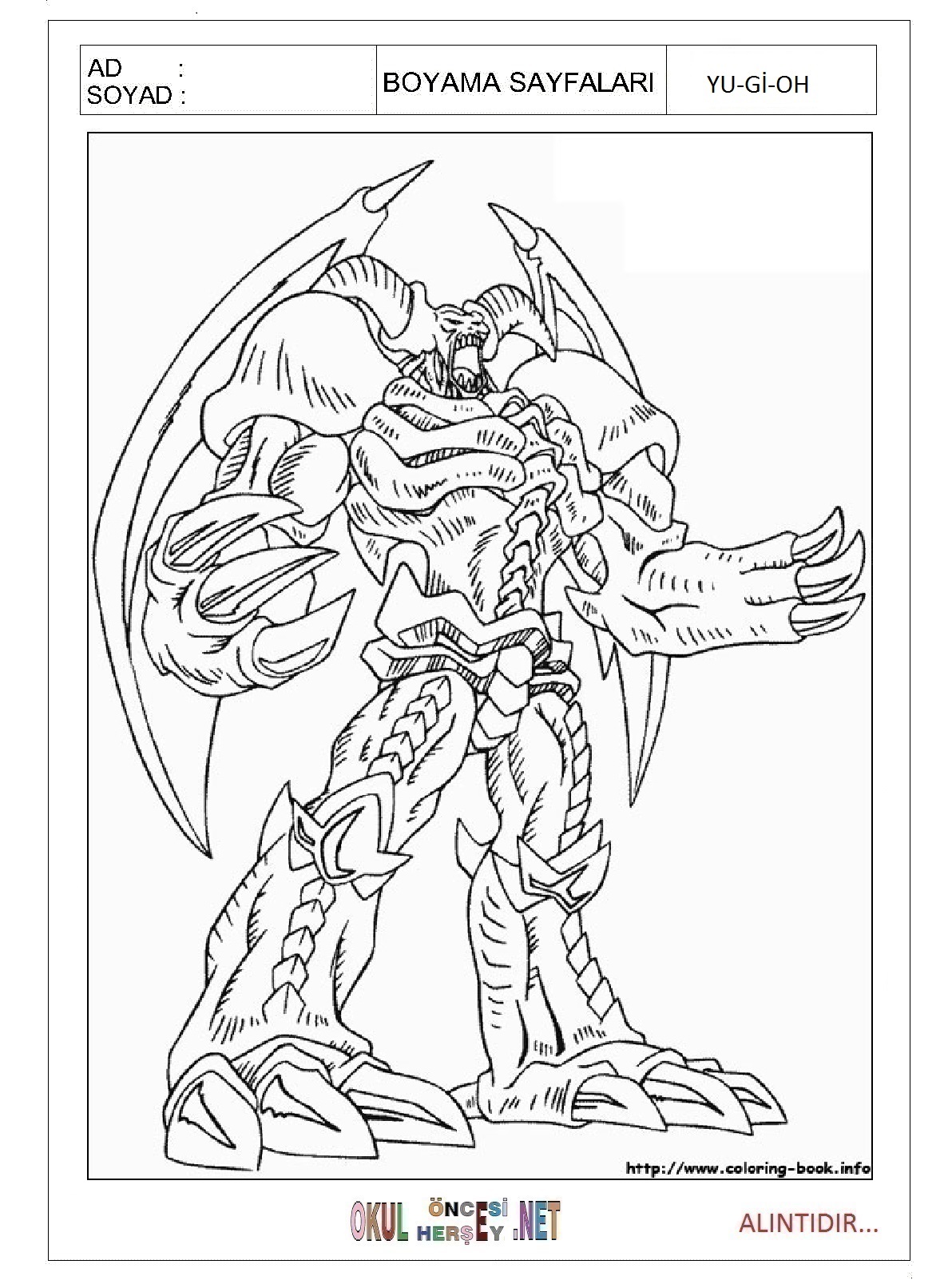 Çocuklar İçin Yu-Gi-Oh Boyama Sayfaları 