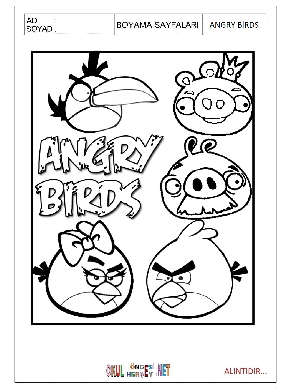 Angry Birds boyama sayfalar 