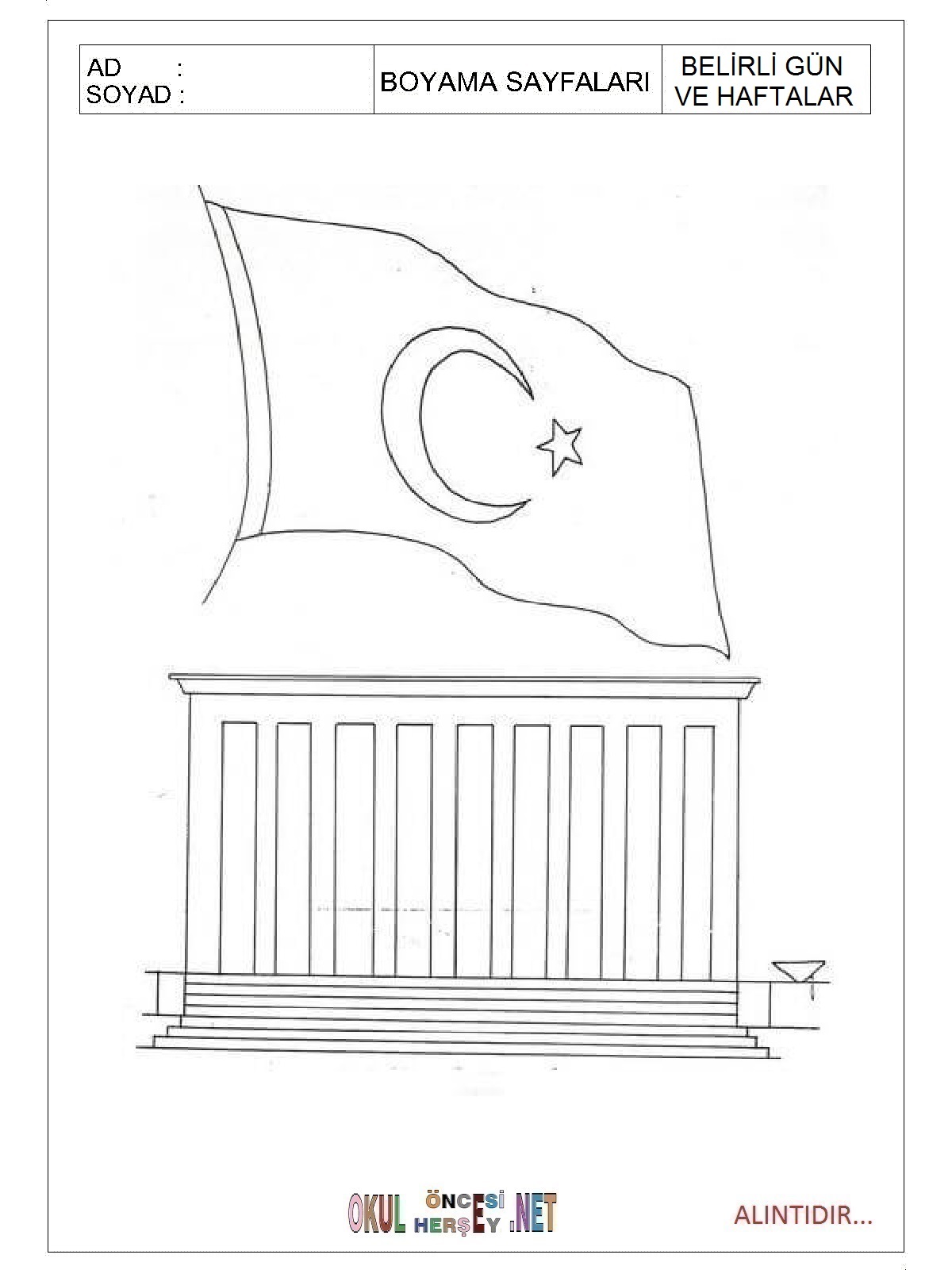Belirli Gün ve Haftalar Boyama Sayfaları 