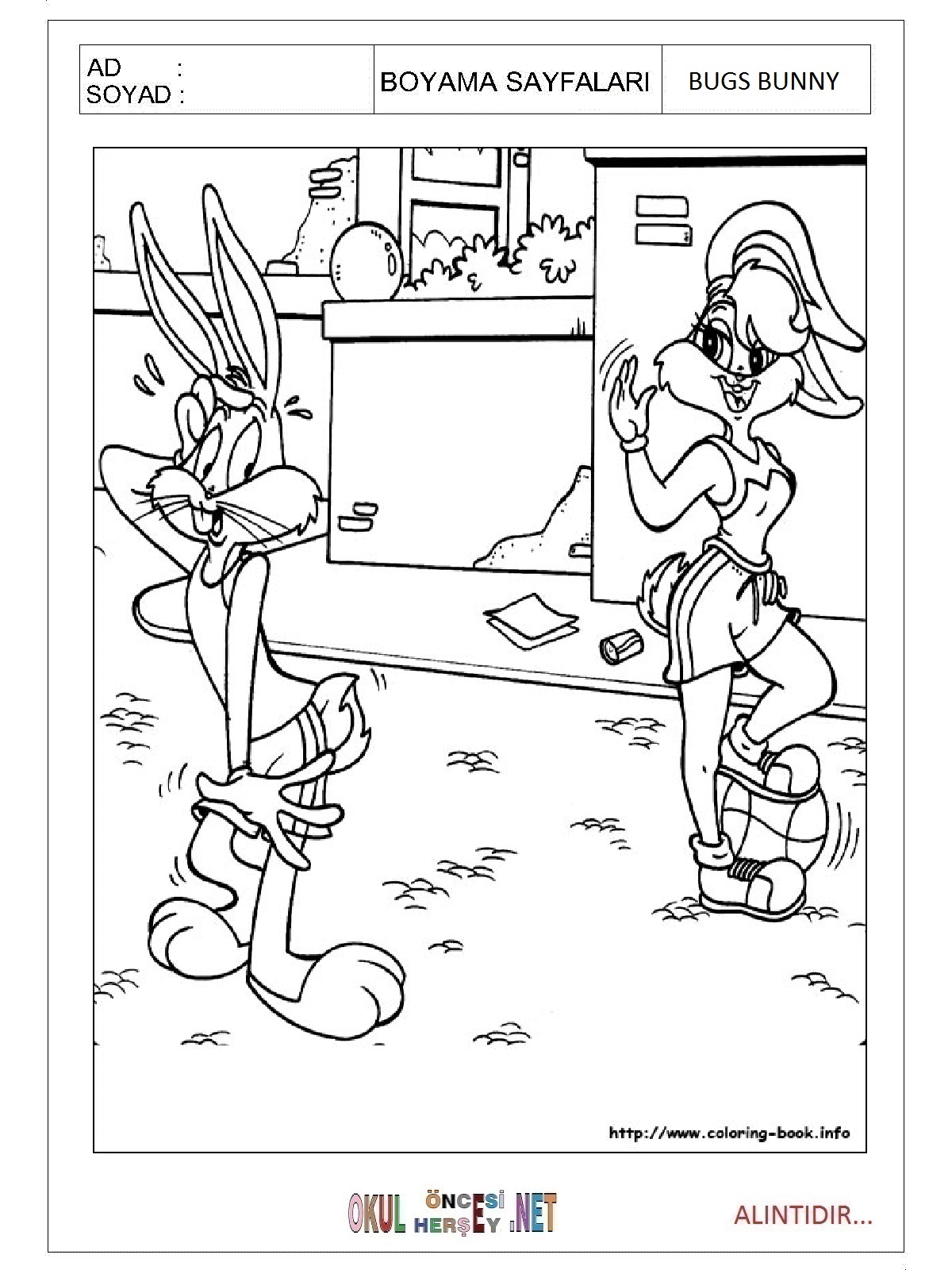 Bugs Bunny boyama sayfaları 