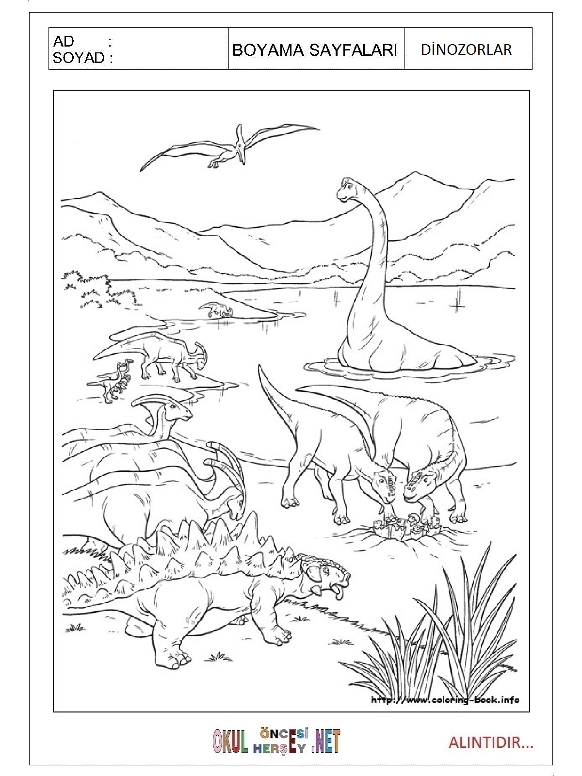 Dinozorlar boyama sayfası