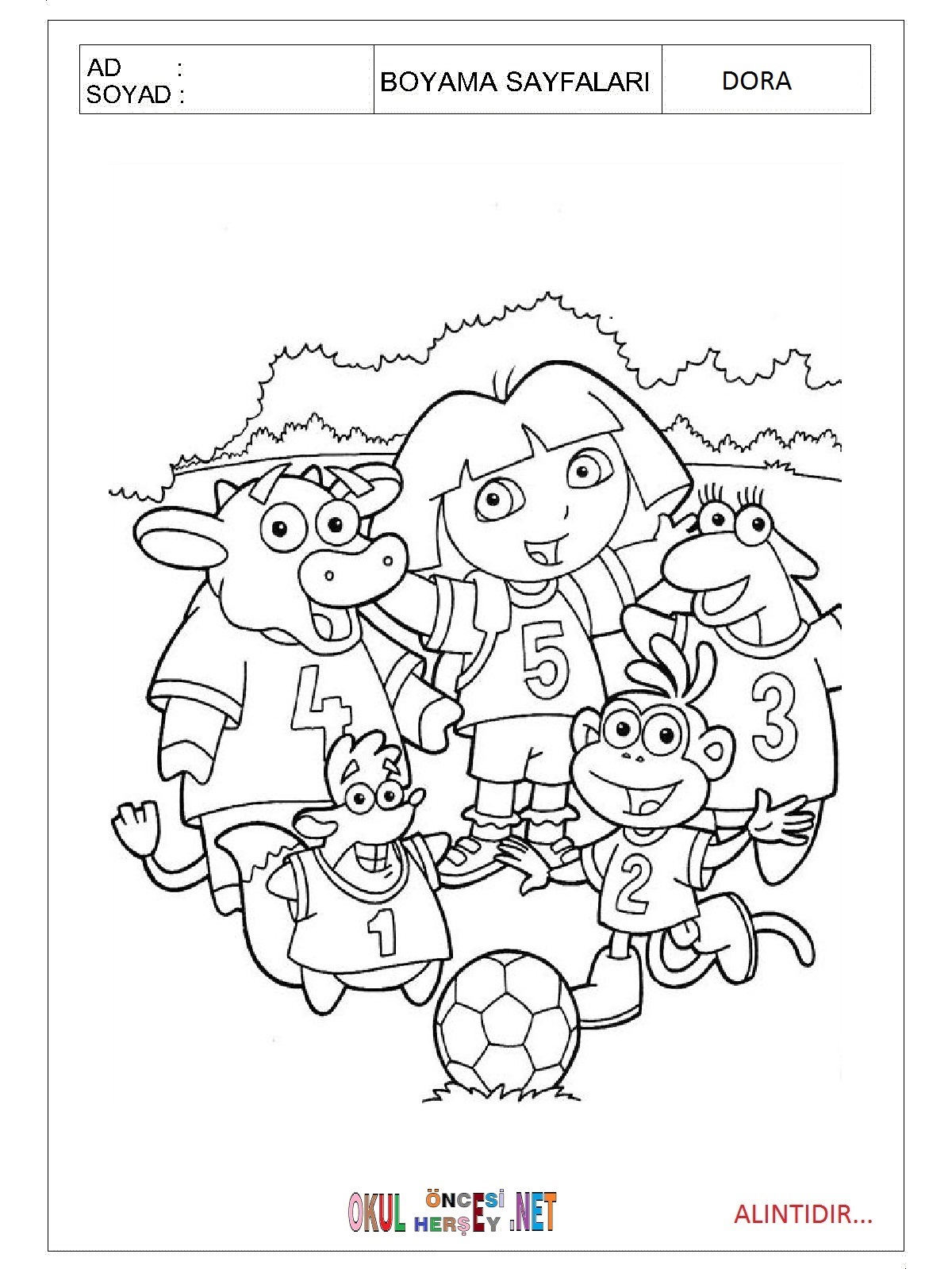 Çocuklar İçin Dora Boyama Sayfaları 