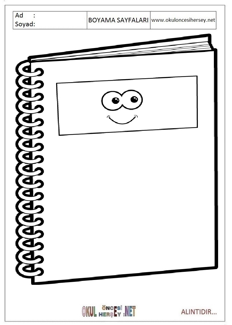 Çocuklar İçin Defter Boyama Sayfaları 