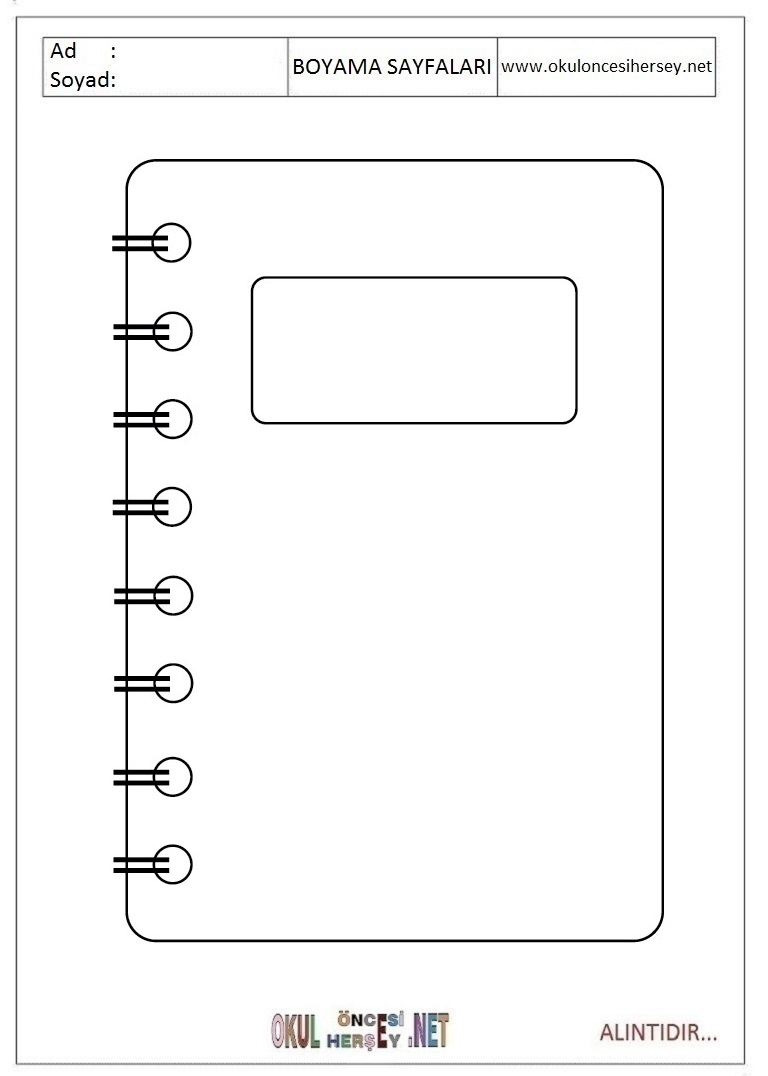 Çocuklar İçin Defter Boyama Sayfaları 
