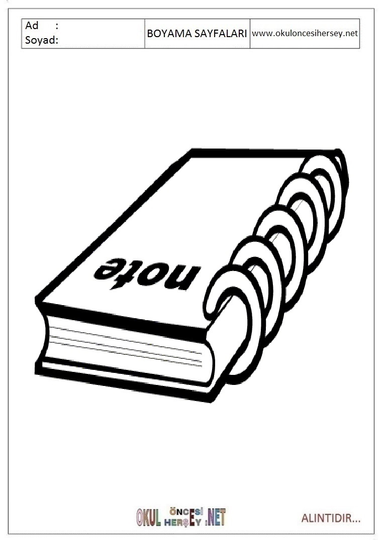 Çocuklar İçin Defter Boyama Sayfaları 