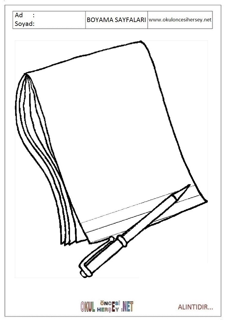 Çocuklar İçin Defter Boyama Sayfaları 