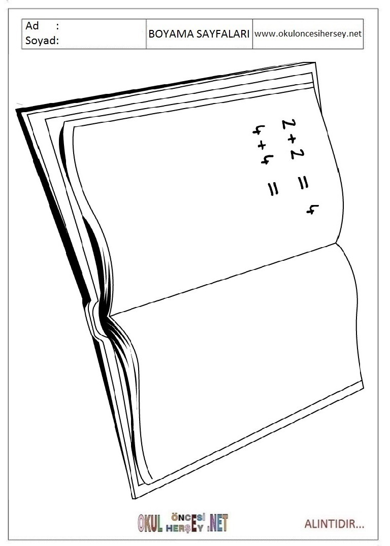 Çocuklar İçin Defter Boyama Sayfaları 