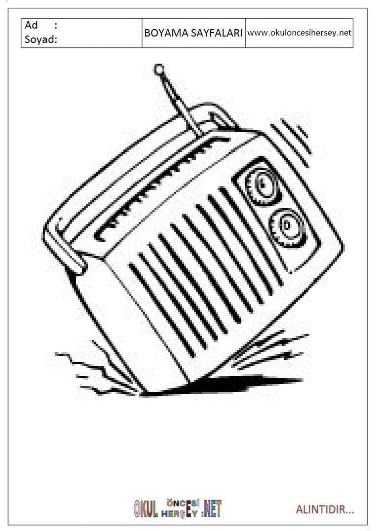 Çocuklar İçin Radio Boyama Sayfaları 